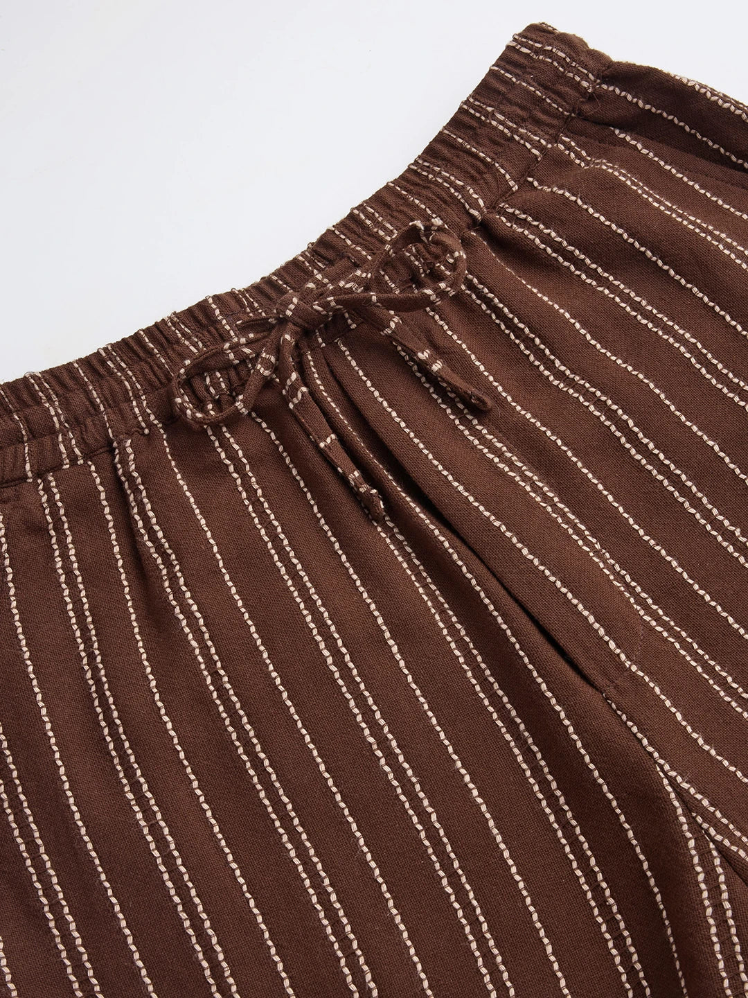 Intricate Coffee Brown Striped Straight Leg Trousers
