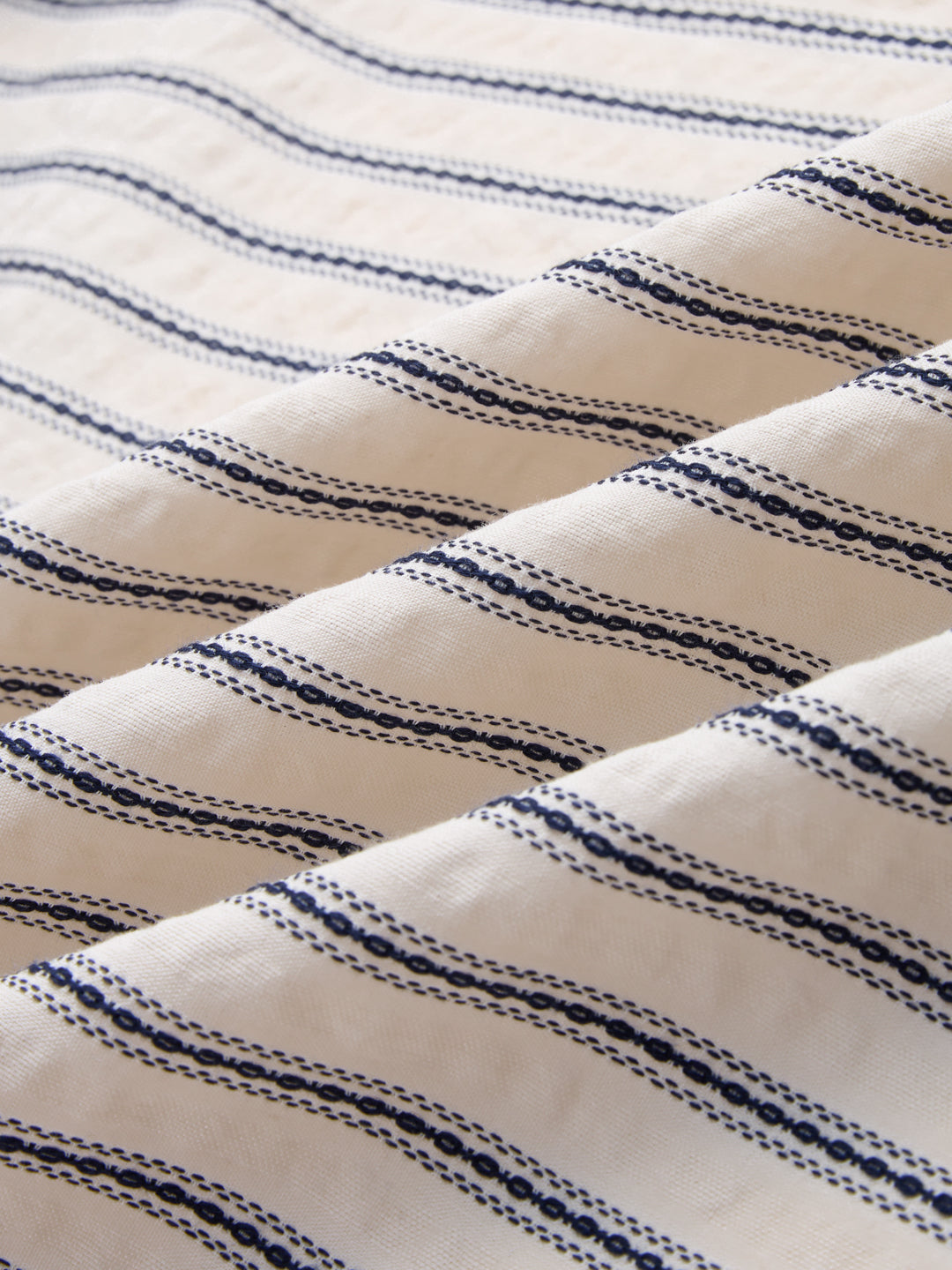 Luxe White & Navy Embroidered Striped Shirt
