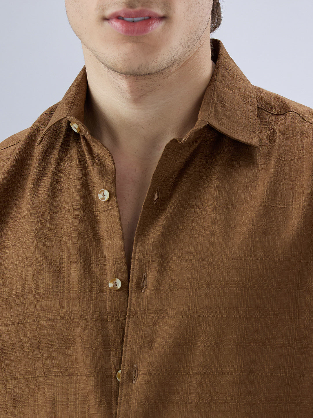 Russet Brown Micro Grid Weave Textured Shirt