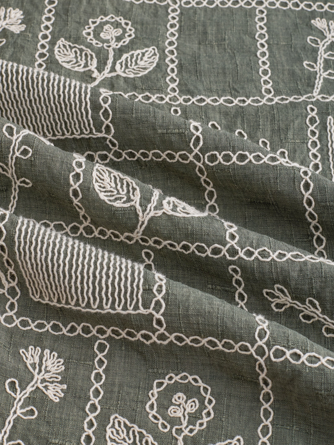 Olive Artisan Frame Embroidered Slub Shirt