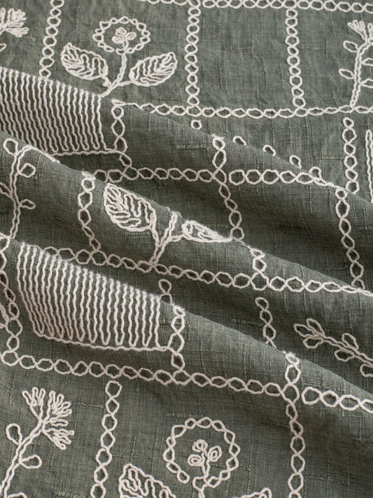 Olive Artisan Frame Embroidered Slub Shirt