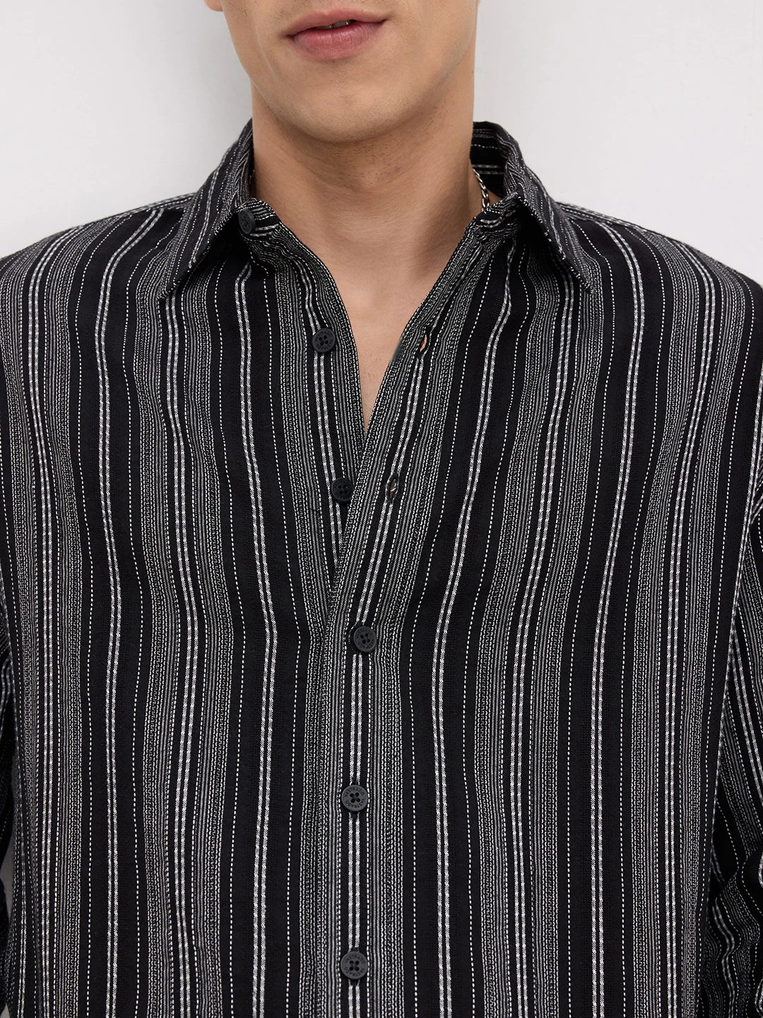 Artisan Monochrome Contrast Striped Boxy Fit Crop Shirt
