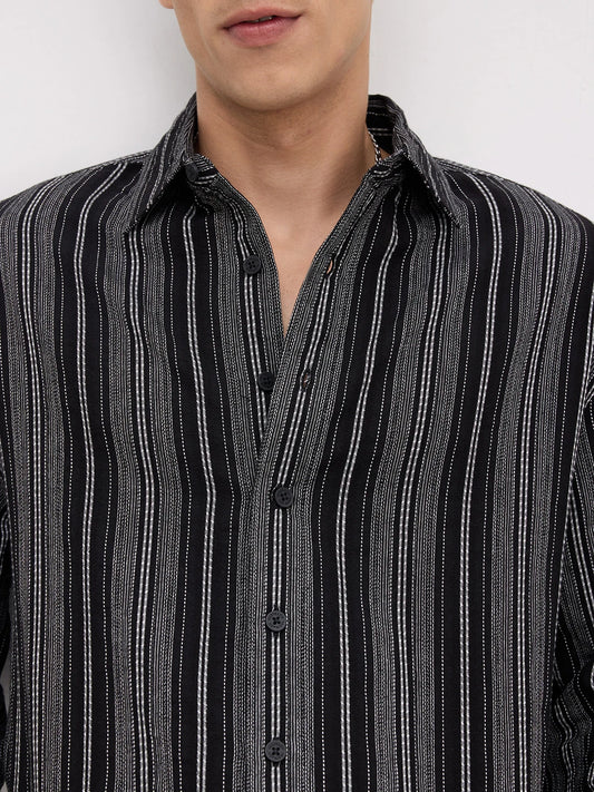 Artisan Monochrome Contrast Striped Boxy Fit Crop Shirt