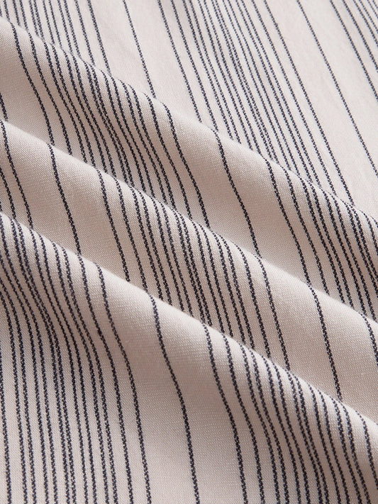 Soft Taupe Beige Striped Cuffless Oversized Shirt