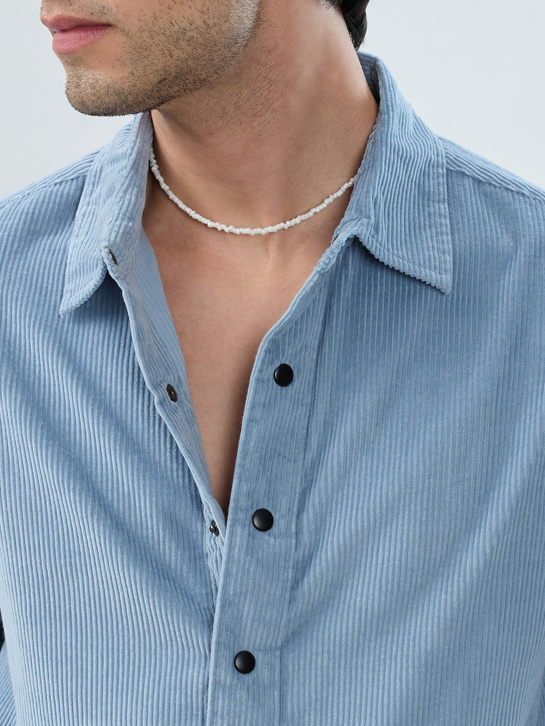 Soft Sky Frost Corduroy Boxy Fit Crop Shirt