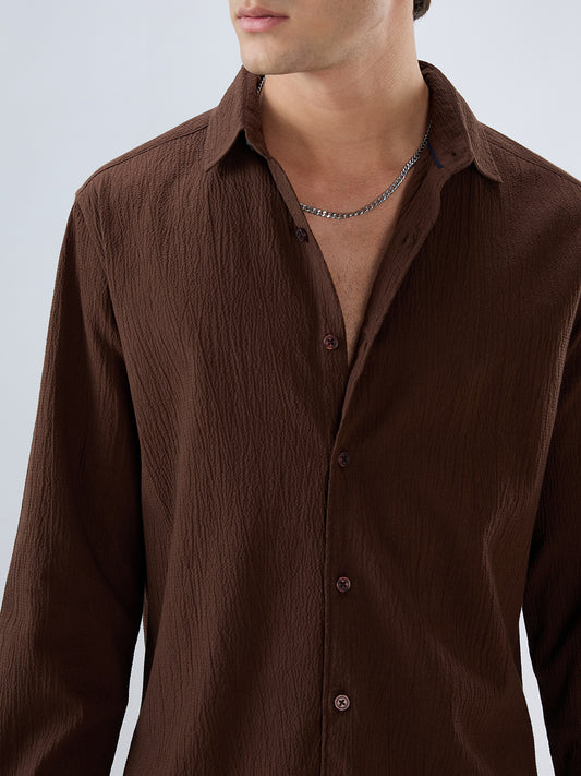 Roasted Coffee Brown Textured Shirt
