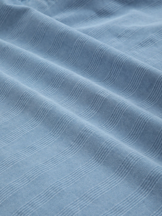 Denim Breeze Horizon Textured Notched Lapel Collar Oversized Shirt