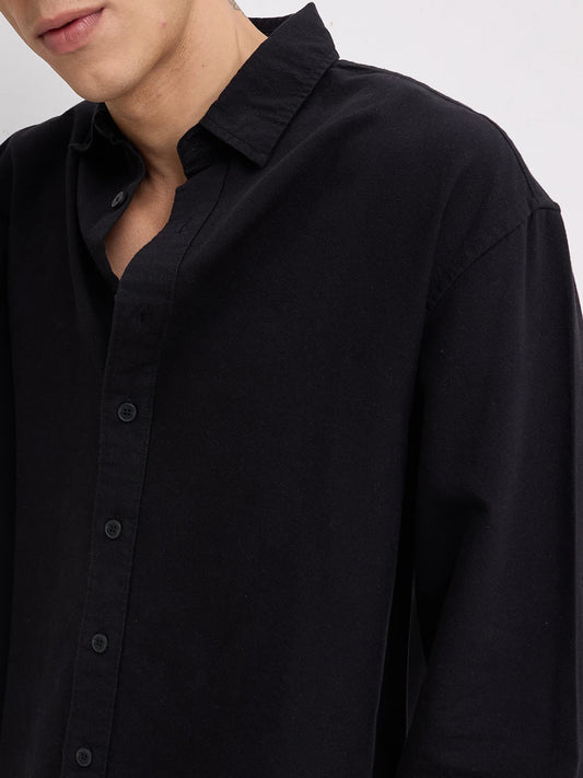 Timeless Tensil Black Boxy Fit Crop Shirt
