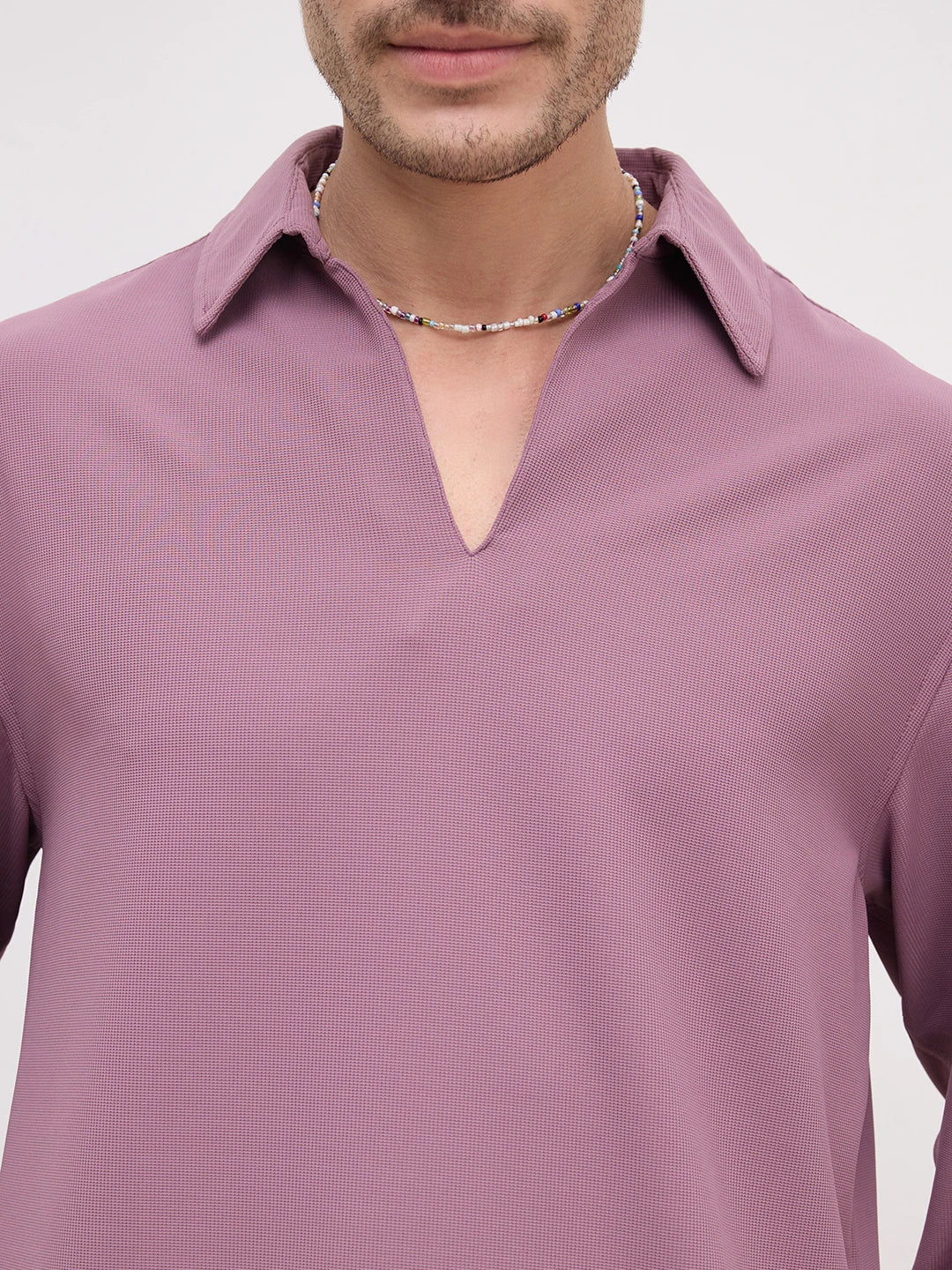 Elegant Grape Purple Oversized Polo Tencel Knit Shirt
