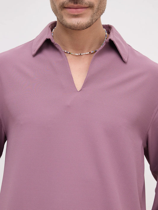 Elegant Grape Purple Oversized Polo Tencel Knit Shirt