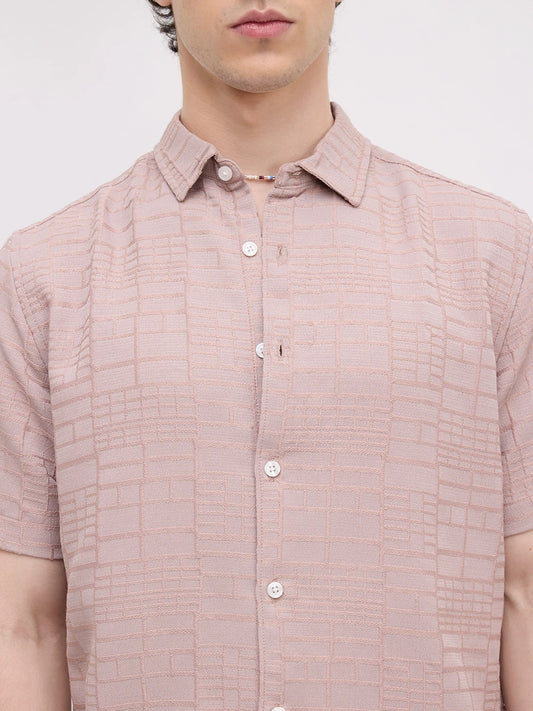Pale Pink Bold Square Textured Shirt