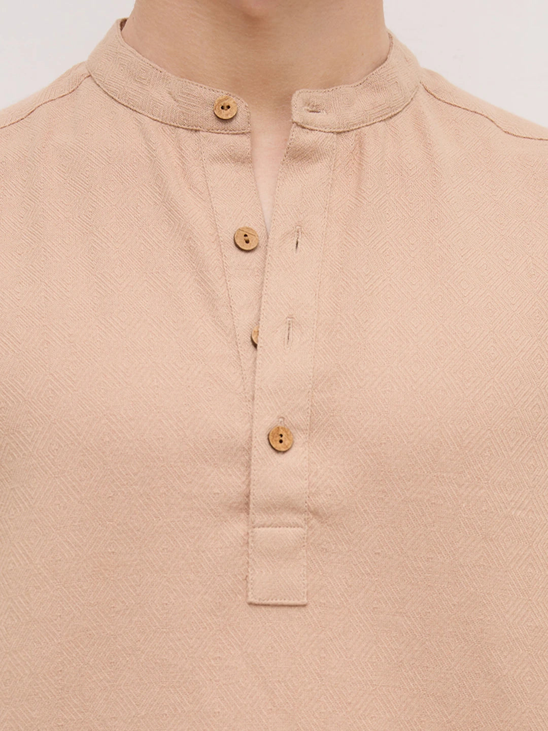 Beige Fine Geometrical Weave Textured Kurta