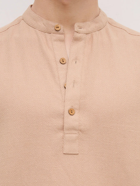 Beige Fine Geometrical Weave Textured Kurta