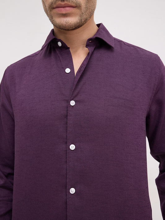 Royal Deep Purple Linen Blend Shirt