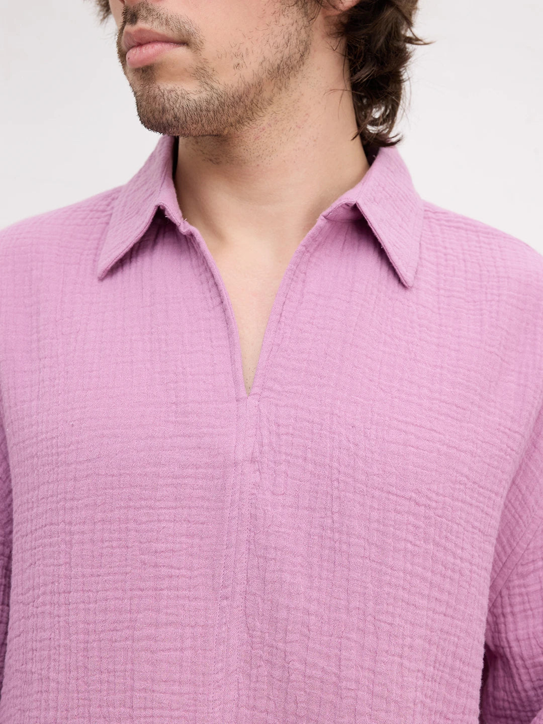 Deep Lilac Double Cloth Center Seam Oversized Polo Shirt