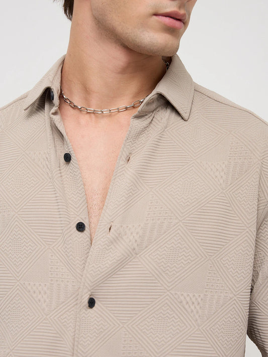 Refined Grey Maze Textured Knitted Shirt