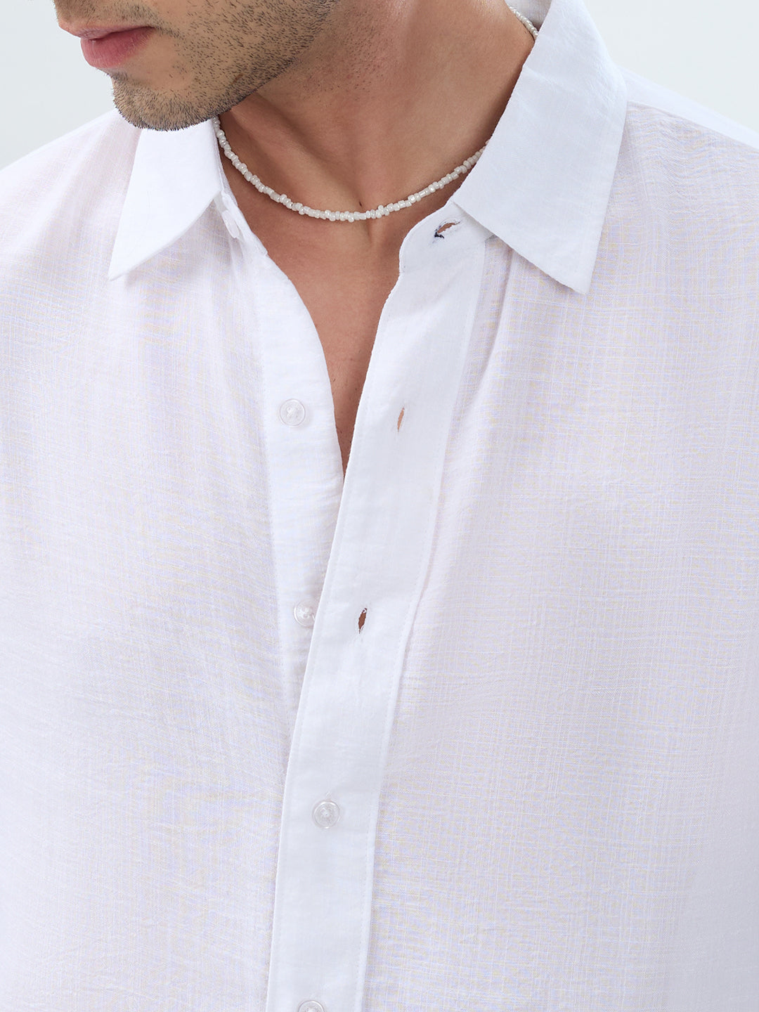 Elegant Pearl White Sheer-Weave Boxy Fit Crop Shirt