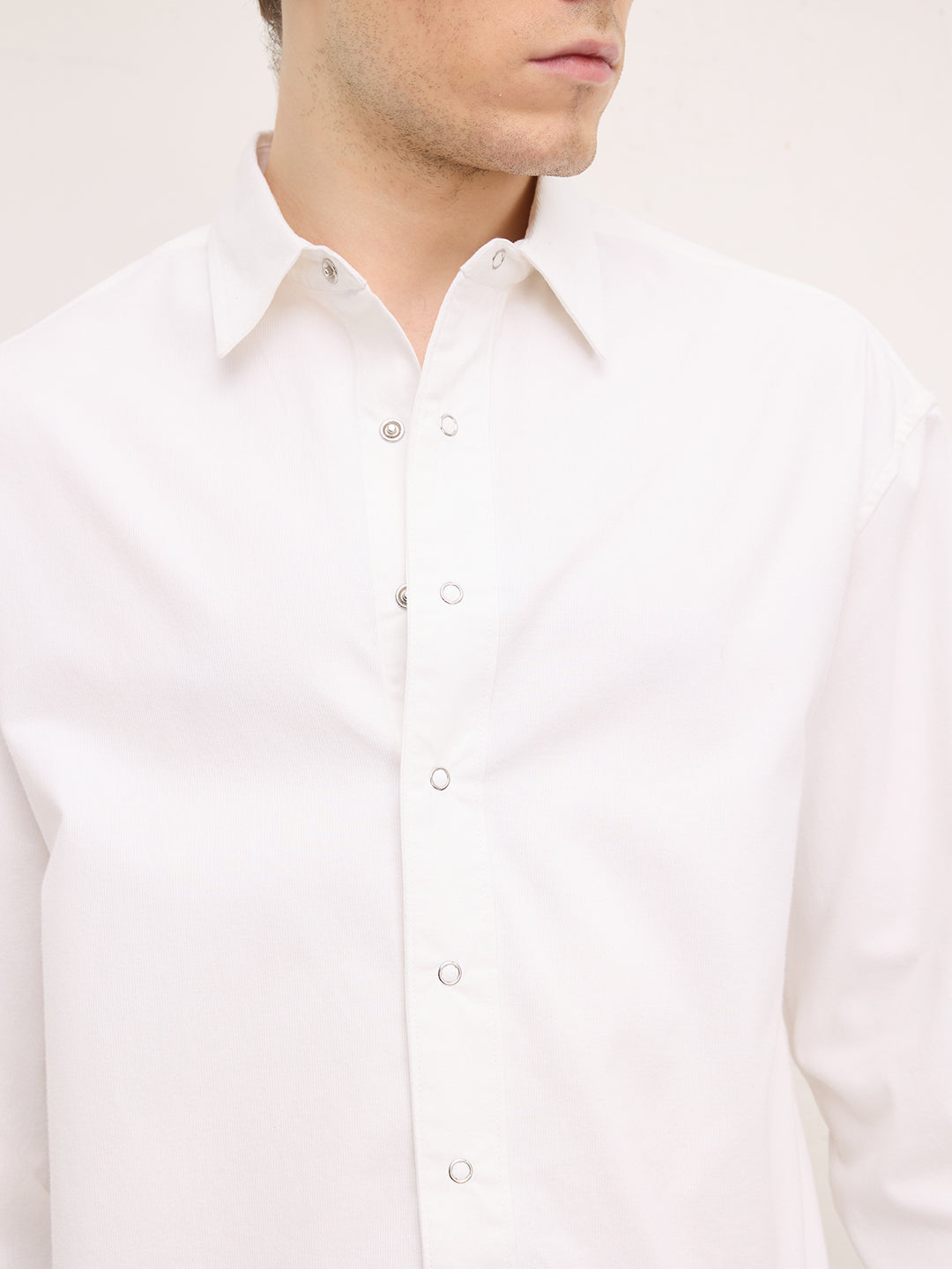 Luxe Arctic White Boxy Fit Crop Corduroy Shirt