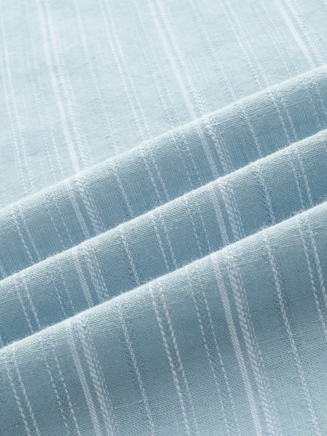 Arctic Blue Striped Linen Blend Stand Collar Oversized Shirt