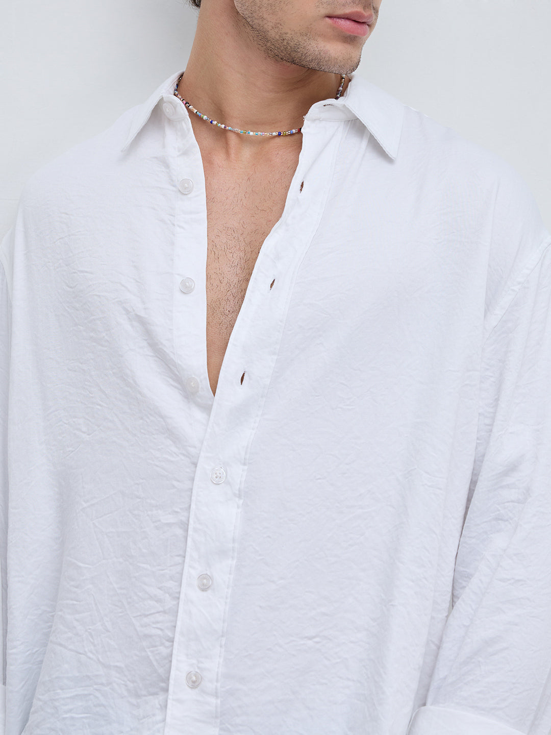 Soft Snow White Crinkled Boxy Fit Crop Shirt