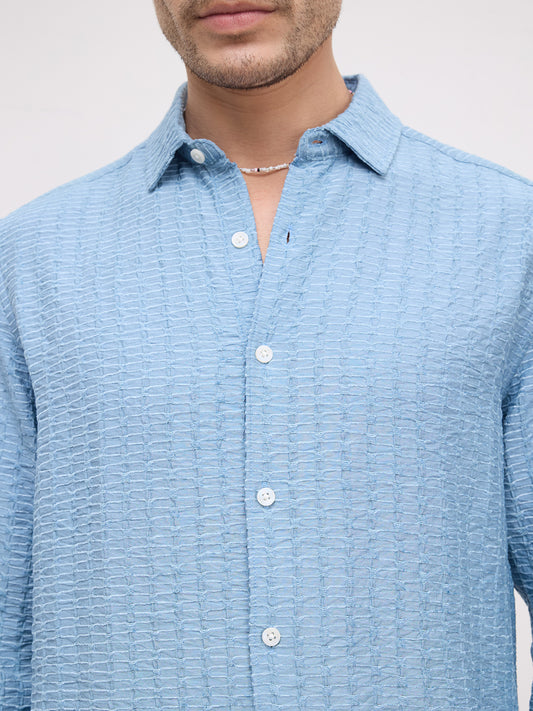Crystal Wave Blue Horizontal Textured Shirt