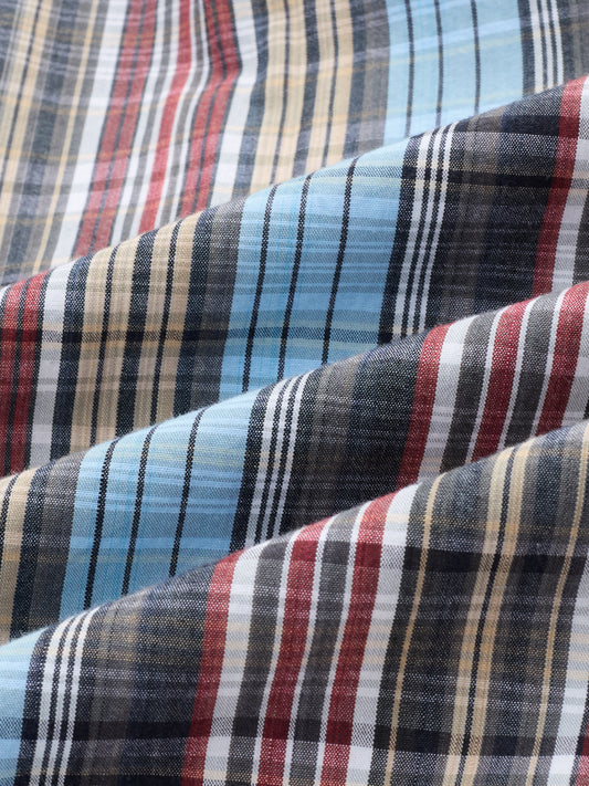 Multi Stripe Fusion Checks Cuffless Oversized Crop Shirt