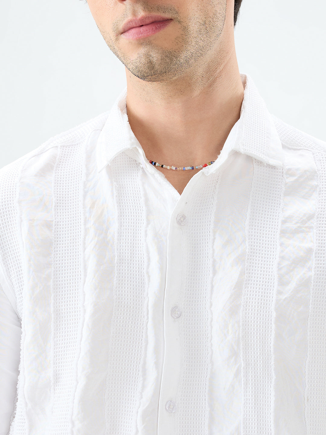 Arctic White Frayed Textured Shirt
