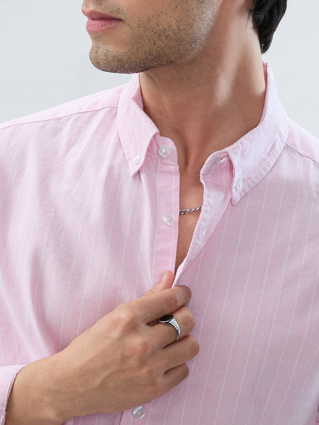 Pastel Pink Refined Pinstripe Oxford Button-Down Business Shirt