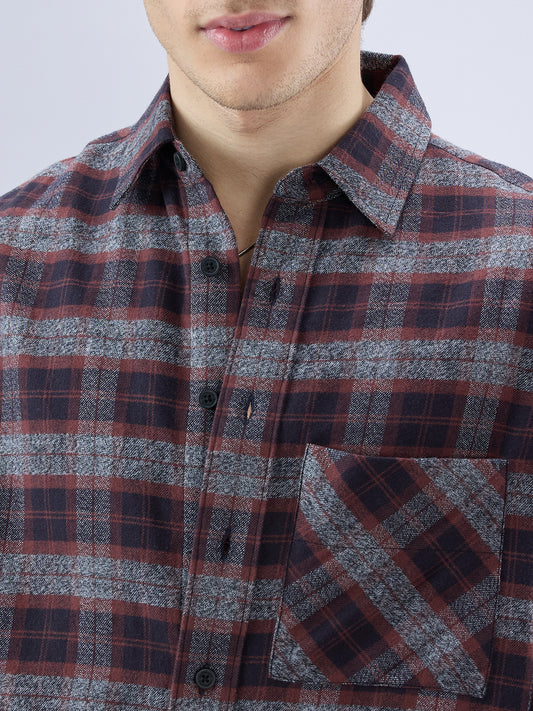 Brown & Black Boxy Fit Crop Flannel