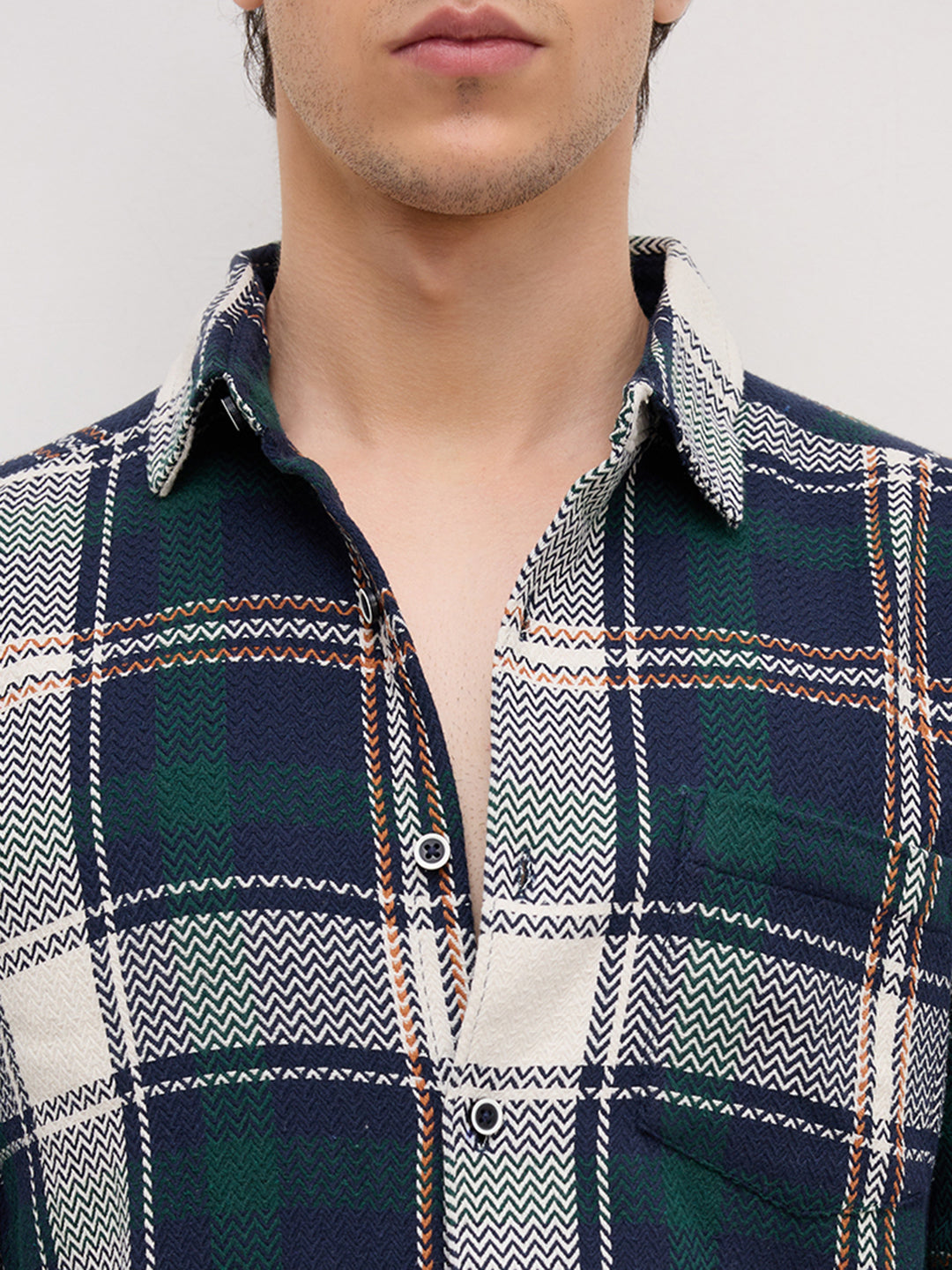 Navy Tweed Checks Tartan Checkered Flannel Shirt