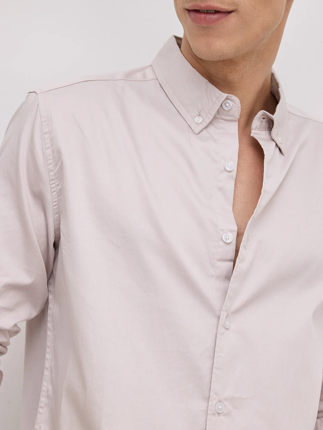 Grey Neutral Edit Satin Button Down Collar Shirt