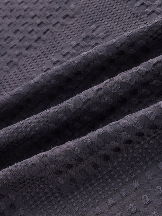 Charcoal Grey Geometric Grid Embossed Textured Shirt