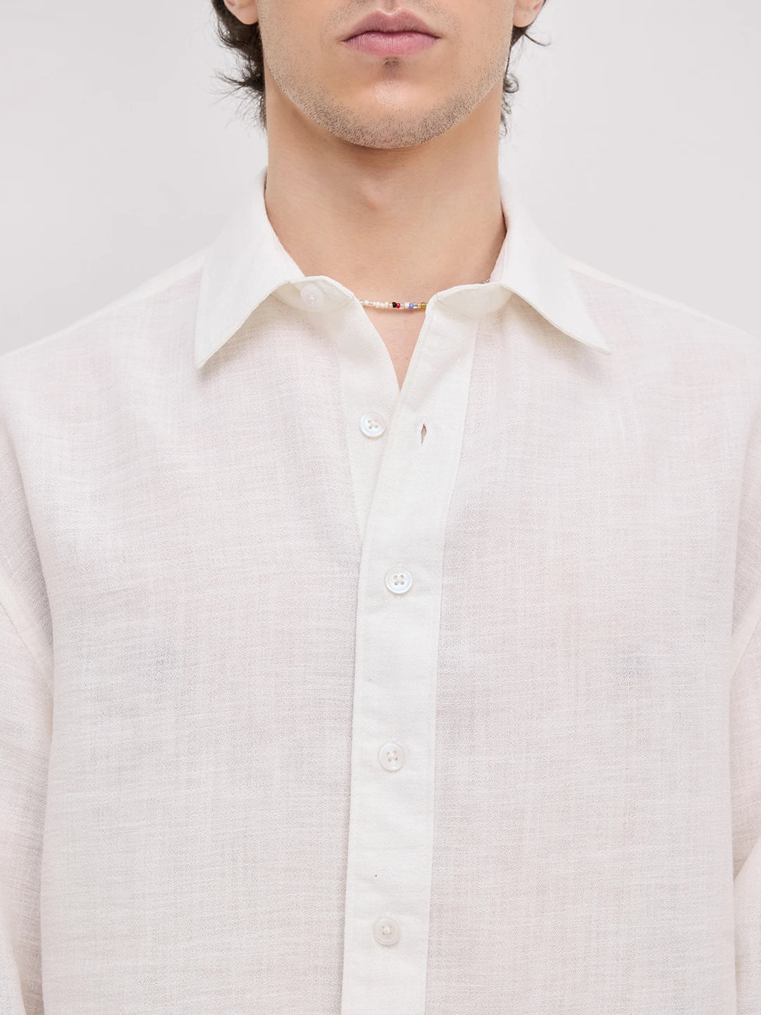 Plush Frost White Sheer Weave Boxy Fit Crop Shirt