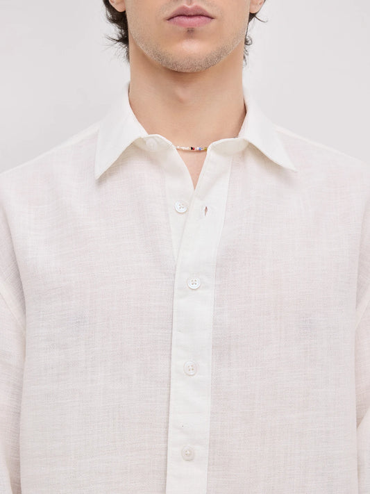 Plush Frost White Sheer Weave Boxy Fit Crop Shirt