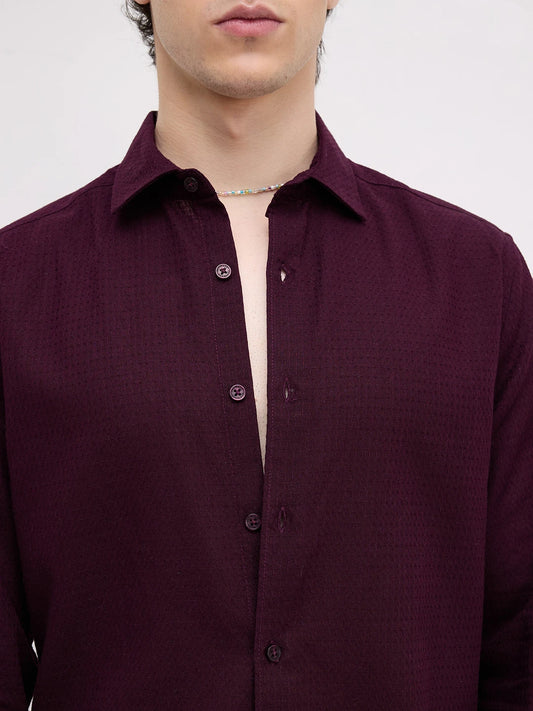 Deep Wine Micro Waffle Textured Shirt