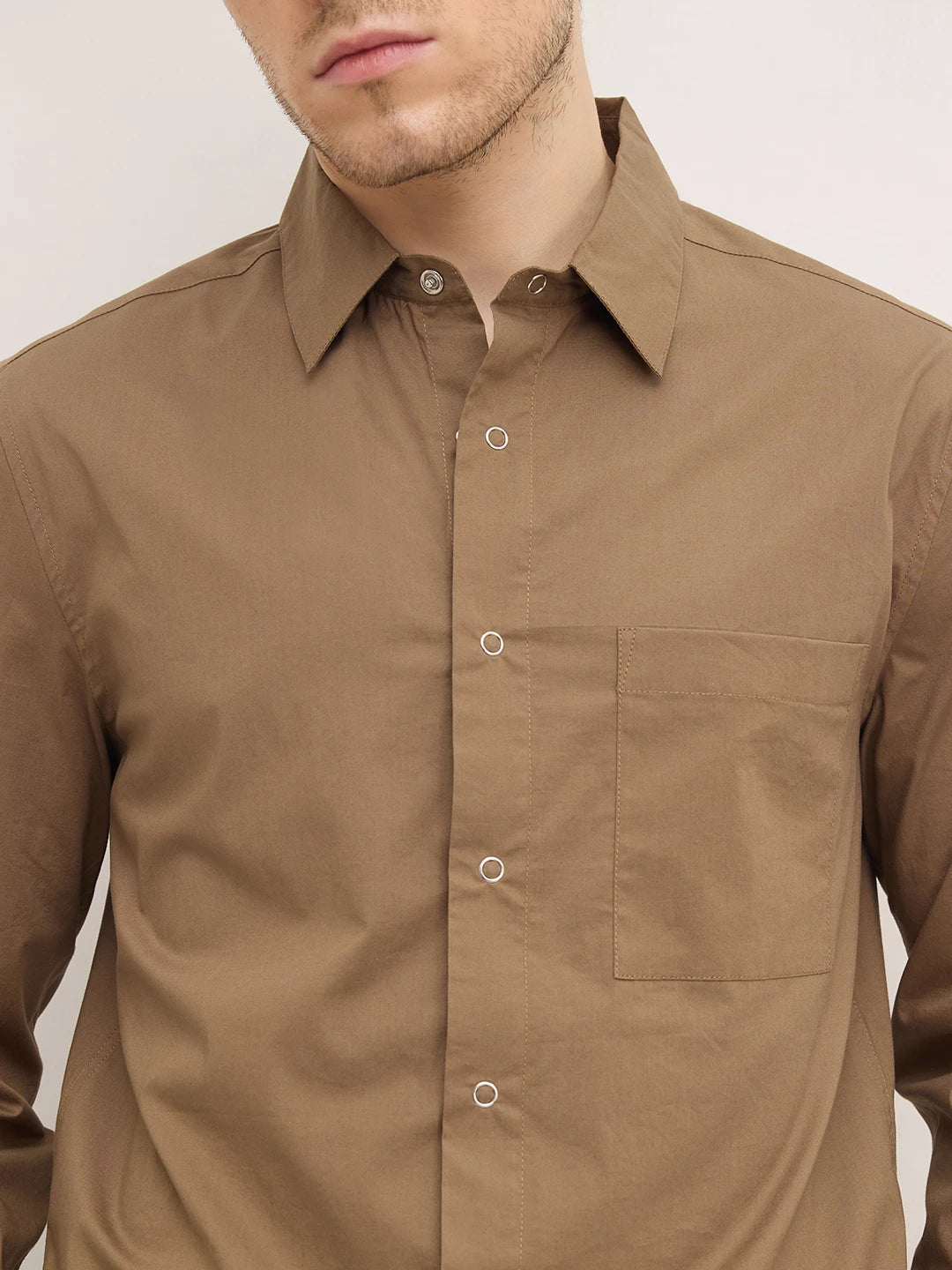 Luxe Deep Khaki Straight Hem Oversized Shirt