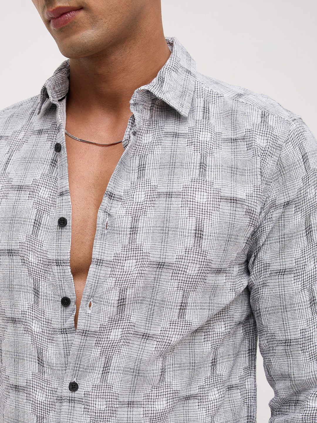 White Glitch Micro Check Matrix Everyday Shirt
