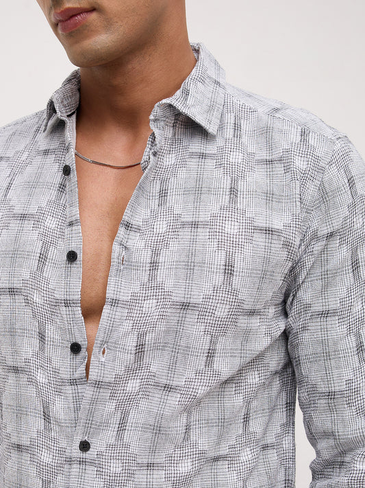 White Glitch Micro Check Matrix Everyday Shirt