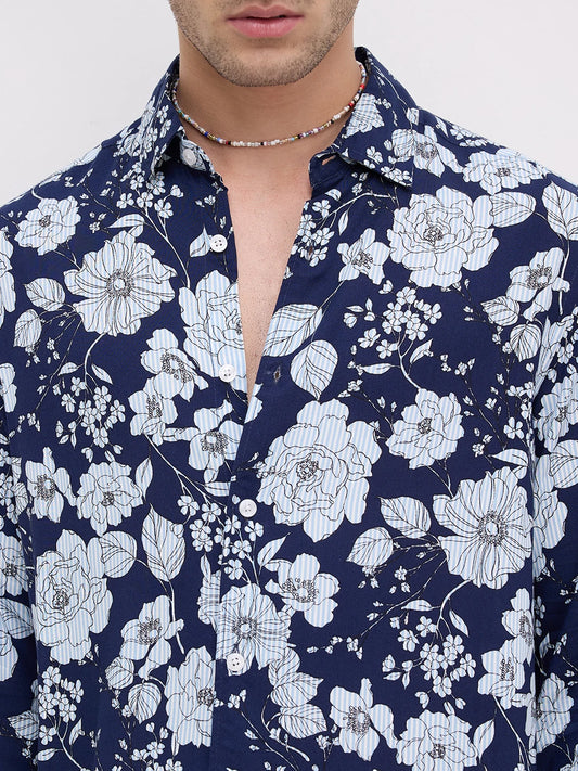 Navy Floral Escape Holiday Shirt