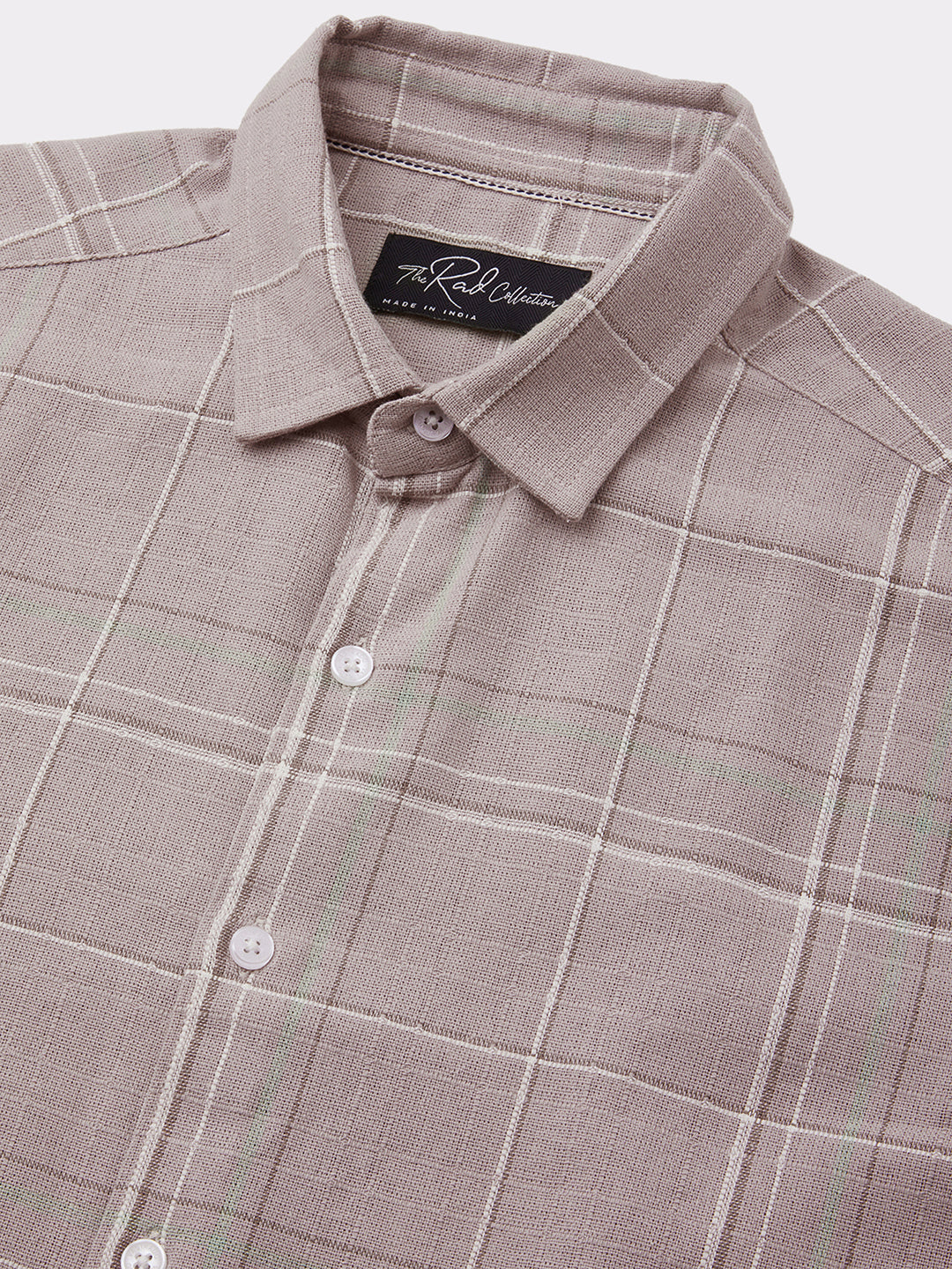 Elegant Taupe Brown Windowpane Checks Shirt