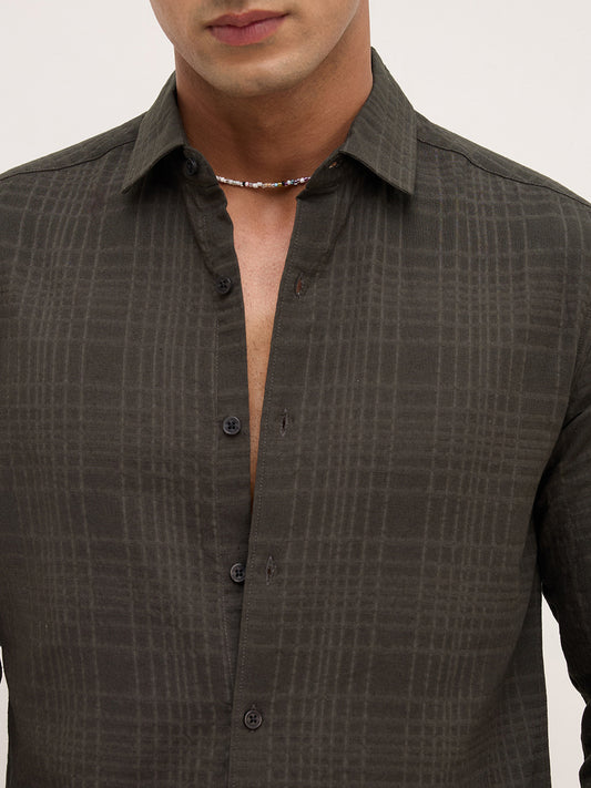 Forest Green Checks Double Cloth Shirt