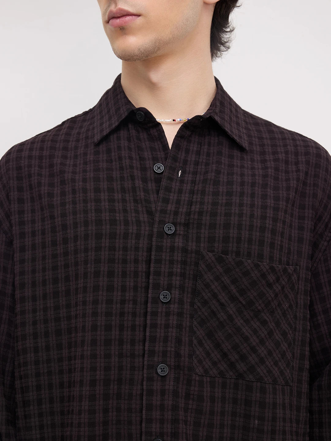 Rick Black Plaid Checks Boxy Fit Crop Shirt