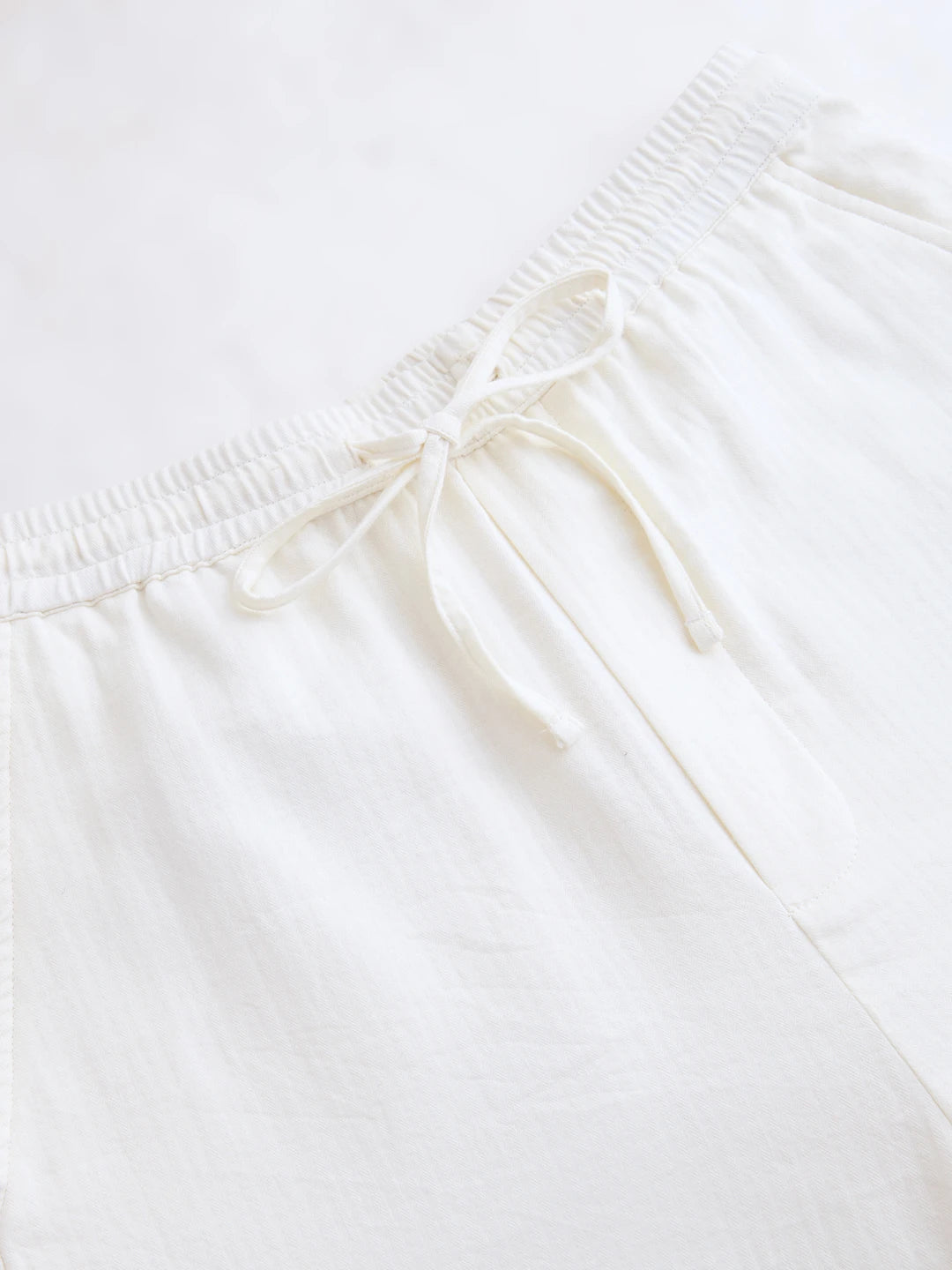 Pearl White Herringbone Textured Straight Fit Trousers