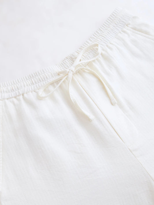 Pearl White Herringbone Textured Straight Fit Trousers