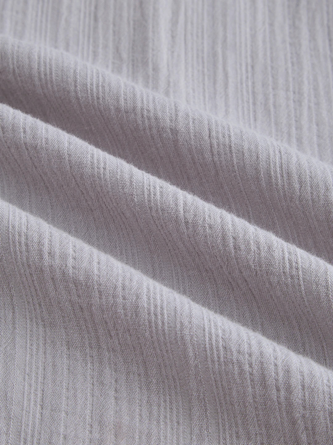 Frost Grey Double Cloth Seersucker Striped Boxy Fit Crop Shirt