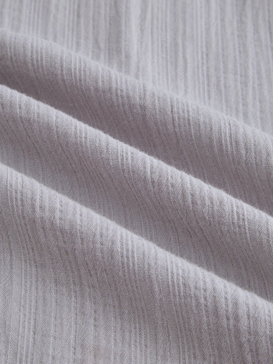 Frost Grey Double Cloth Seersucker Striped Boxy Fit Crop Shirt