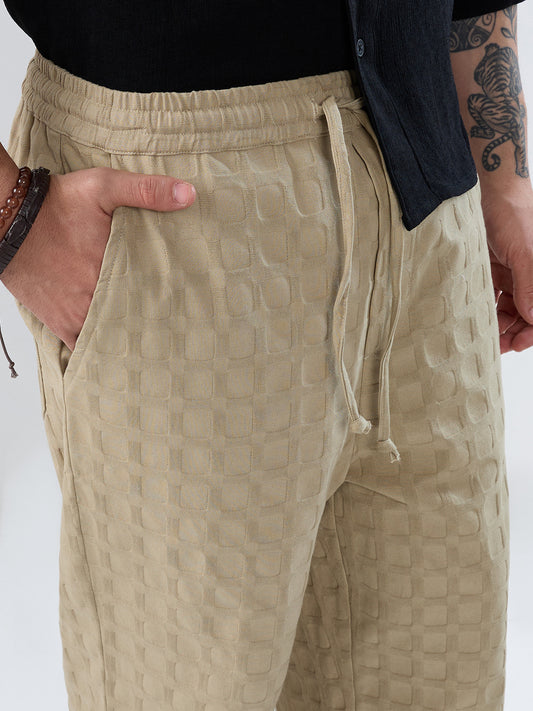 Light Khaki Square Emboss Straight-Fit Trousers