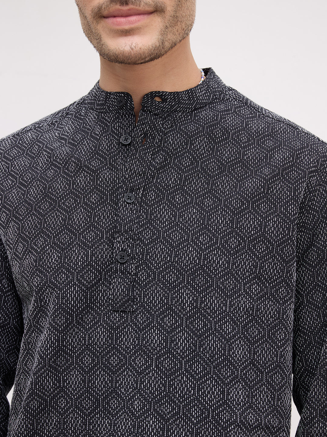 Distinguished Black Contrast Hexagon Textured Kurta