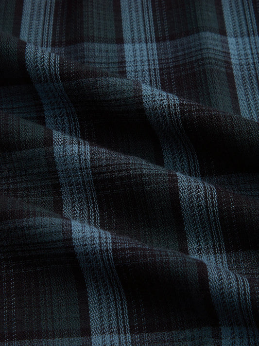 Turkish Blue Plaid Checks Cuffless Oversized Crop Shirt