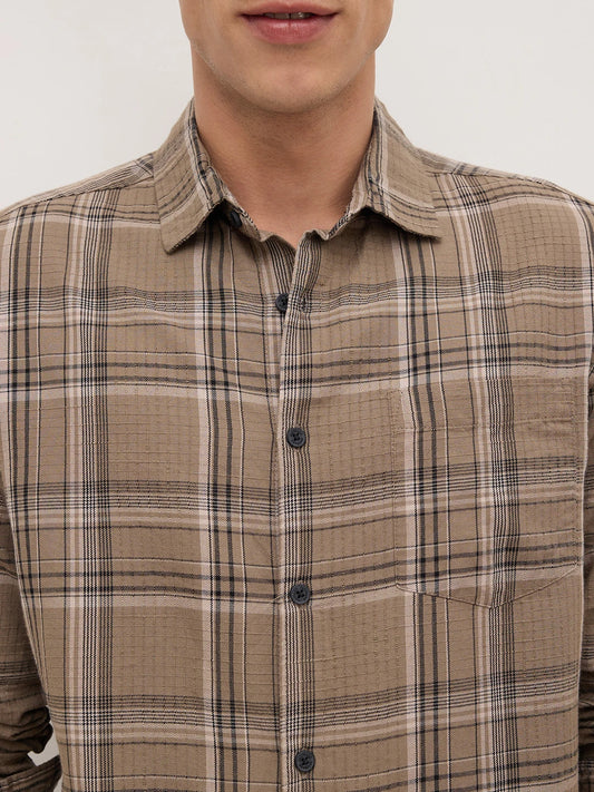 Spiffy Olive & Black Tartan Checks Shirt